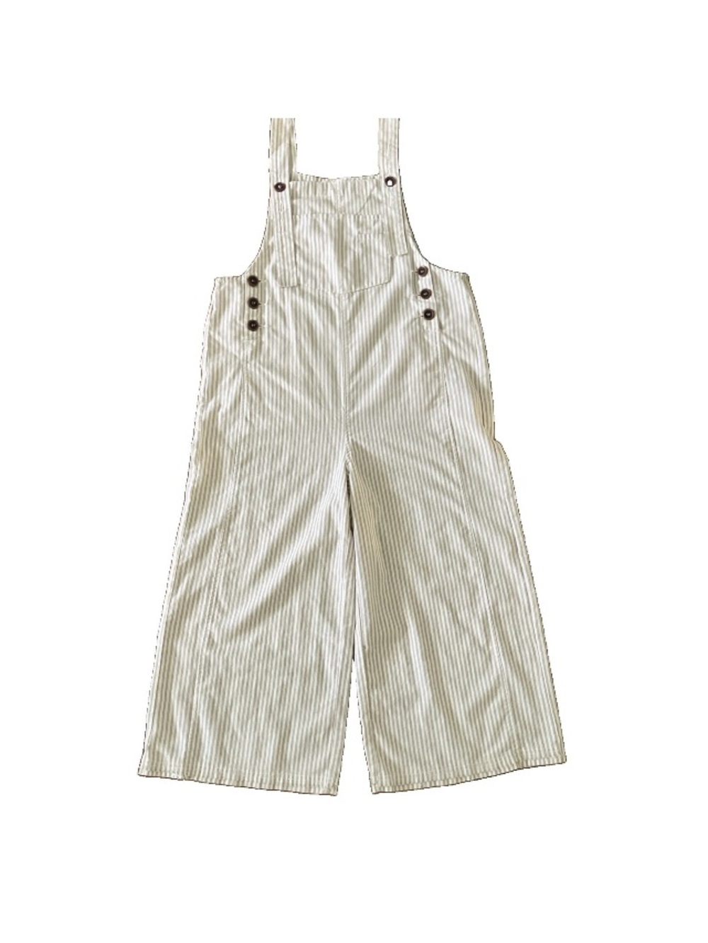 Three Bird Nest L High Hopes Cropped Wide Leg Denim Striped Overalls Tan & White - Picture 12 of 12